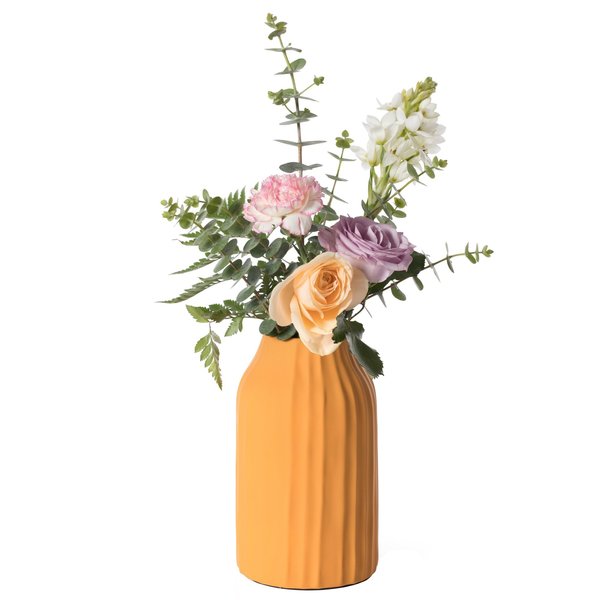 Fabulaxe 8 H Decorative Ceramic Sculpture Channeled Centerpiece Table Vase, Yellow Mustard QI004055.MD